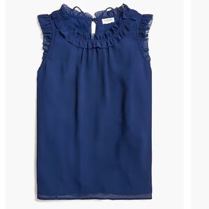 J. Crew Factory Ruffleneck Crinkle Too Navy Blue Sleeveless Blouse Size XXL